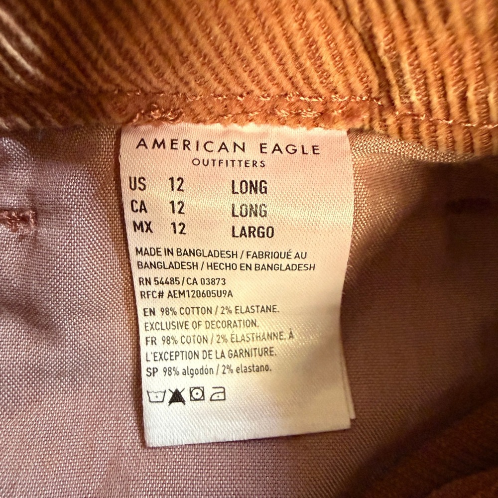 AMERICAN EAGLE Mom Straight Corduroy Jeans Womens 12 Long Rust High Rise Casual - Picture 8 of 10